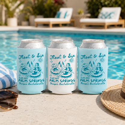 Float & Sip Beach Bachelorette Party Favors, Pool Party Can Coolers, Coastal Birthday Can Coolers