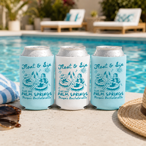 Float & Sip Beach Bachelorette Party Favors, Pool Party Can Coolers, Coastal Birthday Can Coolers
