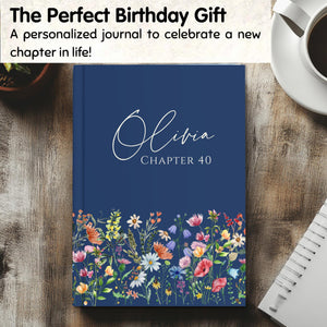 40th Birthday Gift for Her-Personalized Chapter 40 Journal with Wildflowers, Custom Name Notebook for 40 Years Old Birthday, Birthday Book