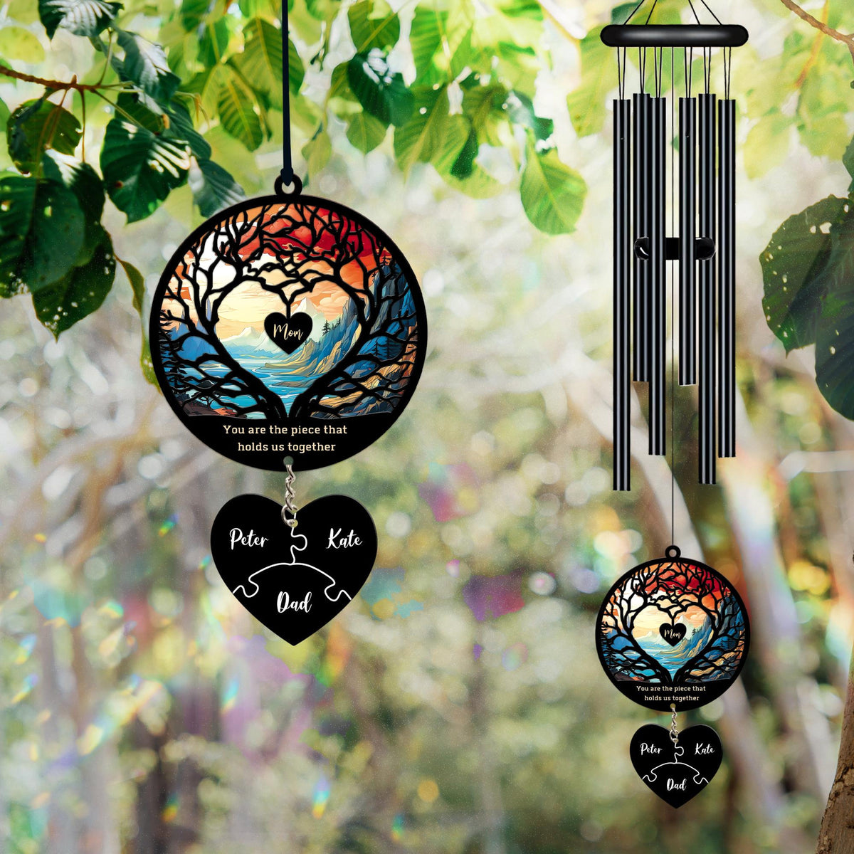 Personalized Mom Puzzle Black Wind Chime, Mothers Day Gift from Son Daughter, Mom Birthday Gift, You Are The Piece That Holds Us Together