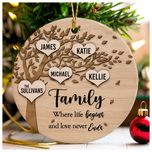 Family Where Life Begins and Never Ends - Personalized Christmas Ornament - Christmas Gift For Family