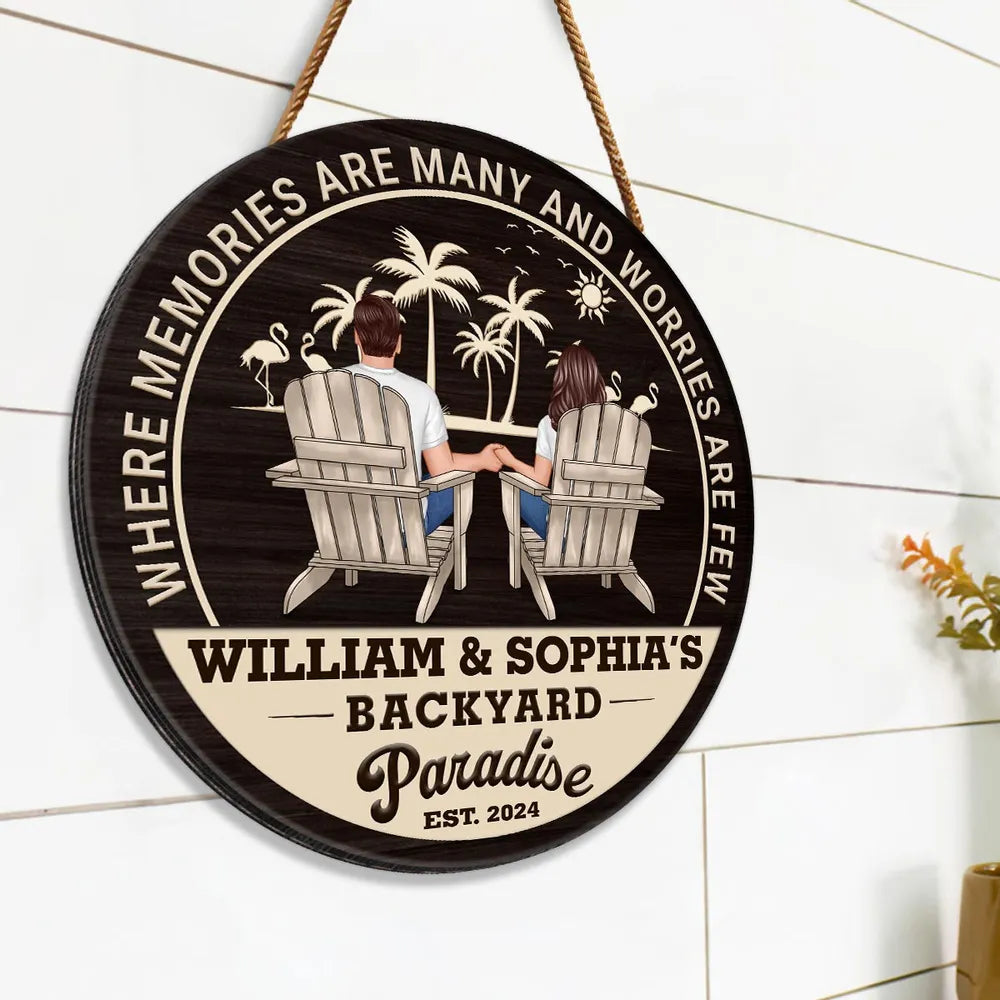 Backyard Paradise Where Memories Are Many And Worries Are Few - Personalized Wood Sign - Housewarming, Birthday, Anniversary Gift for Him, Her
