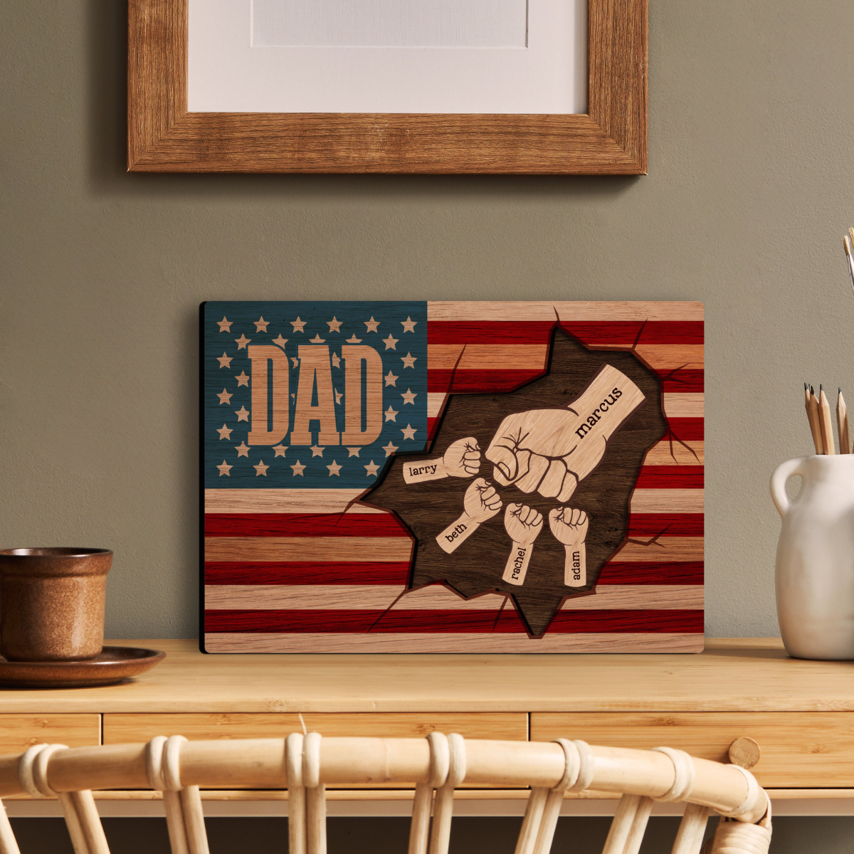 Fist Bump Dad and Kids Picture Frame, Father's Day Gifts, Gift For Dad, Dad Birthday Gift, Father's Day Gift for Dad, Dad Flag Sign