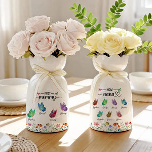 First Mom Now Grandma Butterflies - Personalized Bloom Vase - Gift For Grandma, Mom, Mother's Day Gift