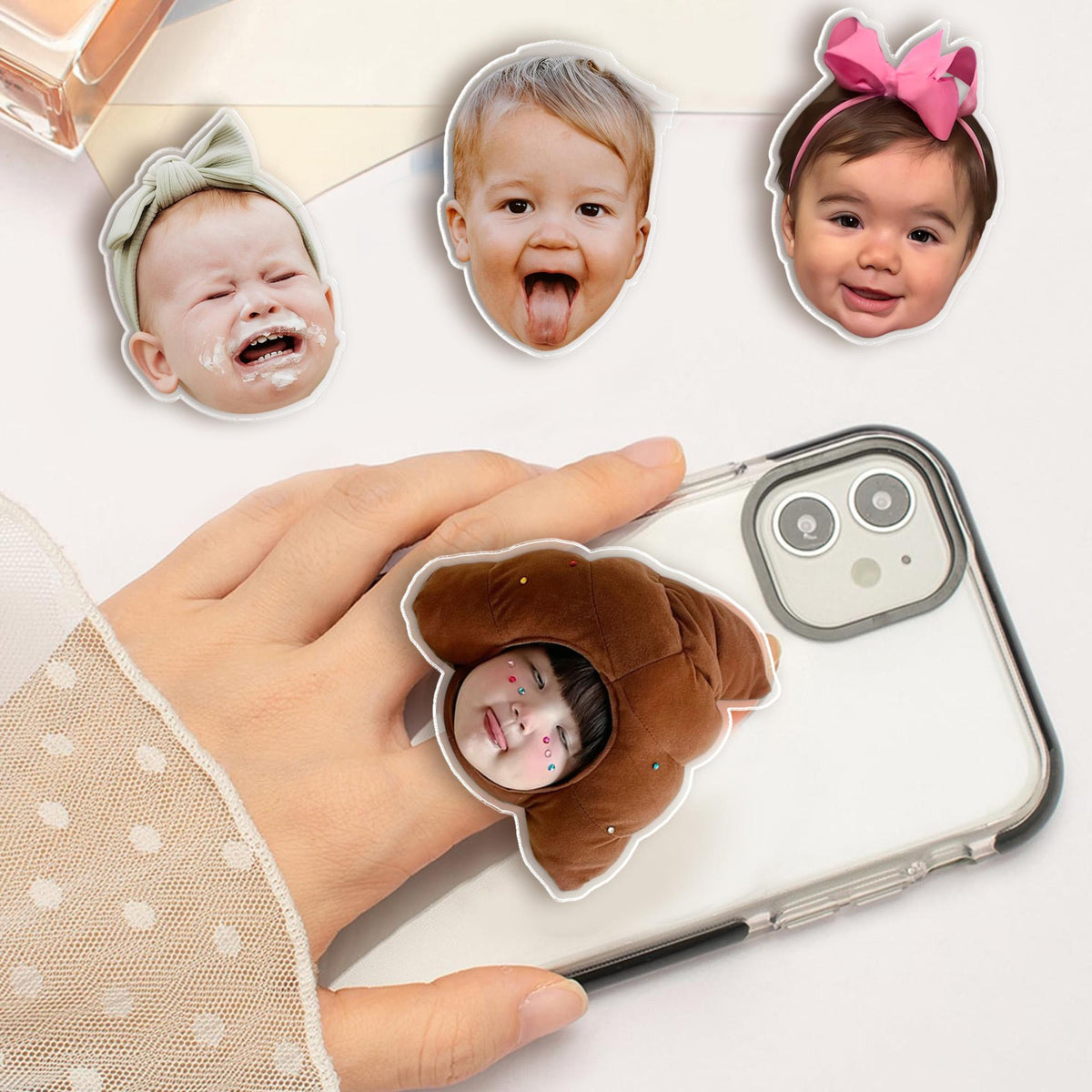 Personalized Baby Face Phone Grip Stand, Custom Funny Photo Phone Grip, Baby Photo Phone Grip Holder, Birthday Gifts, Phone Accessories