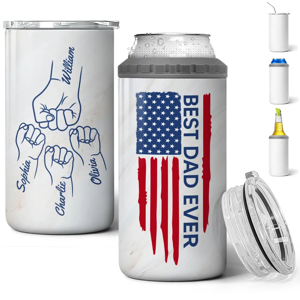 Best Dad Papa Grandpa Ever Fist Bump Outline - Personalized Can Cooler Tumbler - Gift For Dad Grandpa, Father's Day Gift Idea