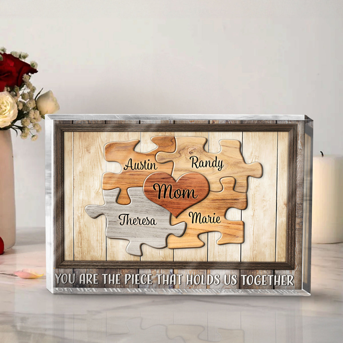 Mom Puzzle Piece - Personalized Acrylic Plaque - Gift For Mom, Mother's Day, Birthday Gift
