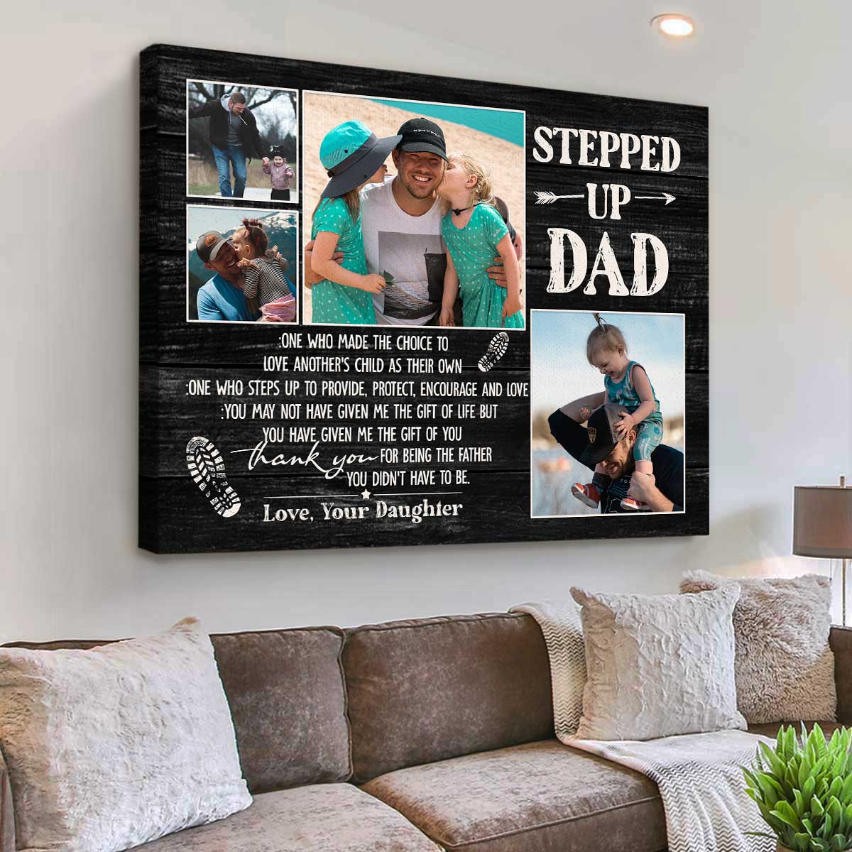 Fathers Day Gifts For Step Dad, Stepped Up Dad Custom Photo Canvas, Thank You Gift For Stepped Up Dad, Bonus Dad Gifts From Kids