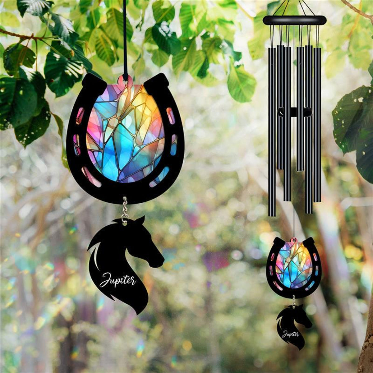Personalized Pet Memorial Wind Chime, Remembrance, Pet Suncatcher Wind Chime, Horse Shoes, Horse Loss, Horse Memorial, In Loving Memory