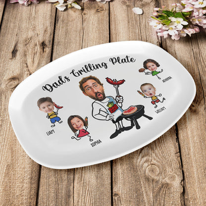 Dad's Grilling Plate Custom Kid's Face - Personalized Platter - Gift For Dad, Father's Day Gift