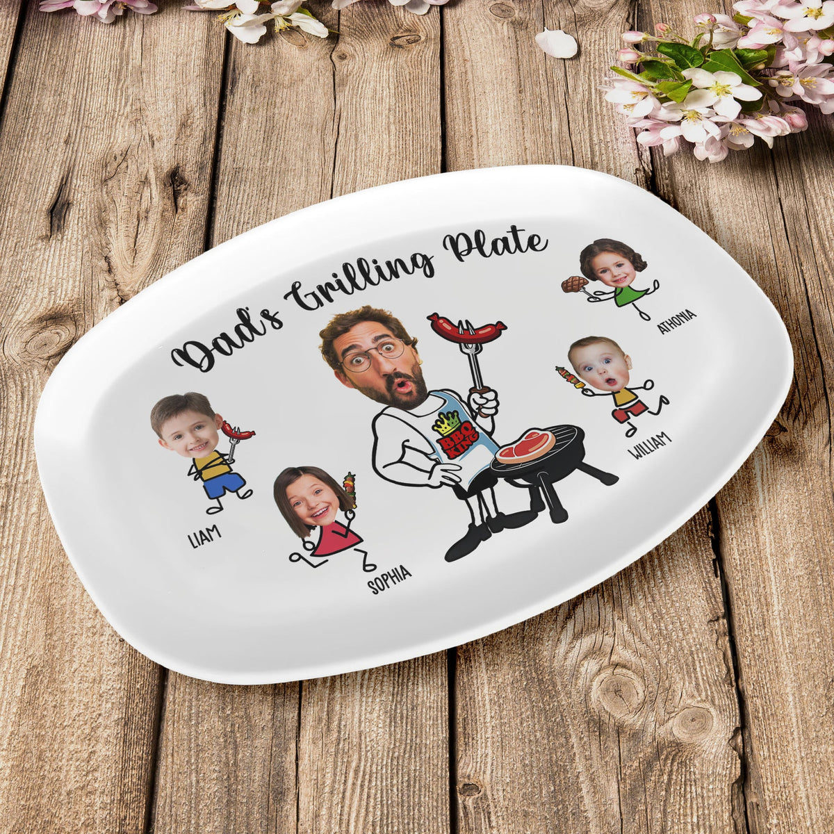 Dad's Grilling Plate Custom Kid's Face - Personalized Platter - Gift For Dad, Father's Day Gift