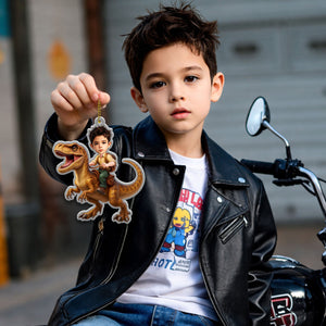 Custom Photo Kid Riding Dinosaur - Personalized Custom Shaped Acrylic Ornament