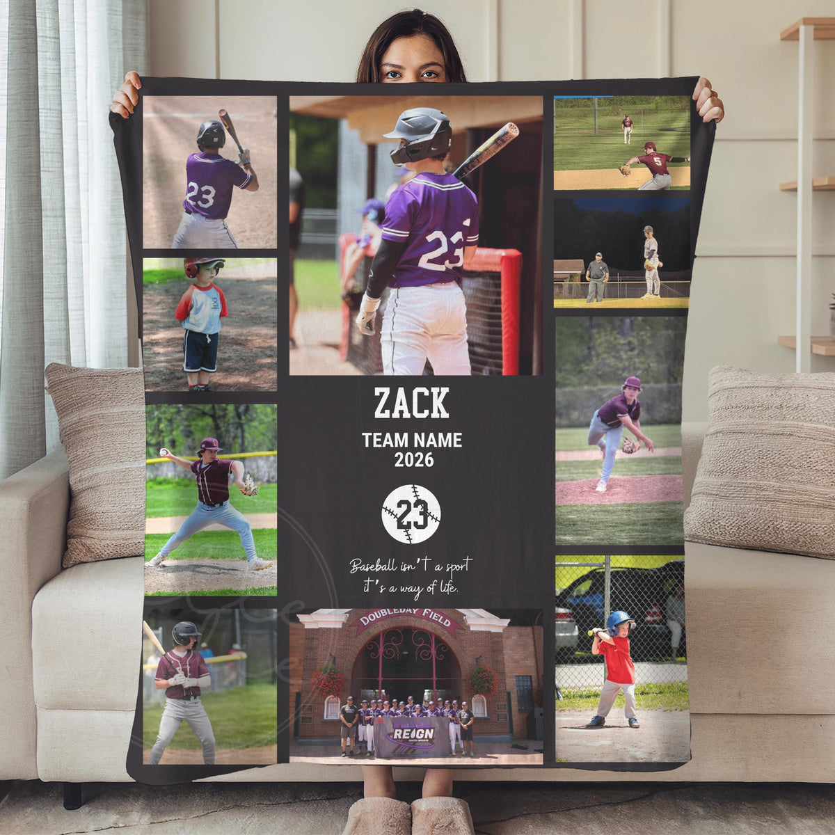 Personalized Baseball Photo Blanket, Custom Senior Night Gift, Baseball Team Graduation Coach Appreciation Keepsake, First Baseman Gift