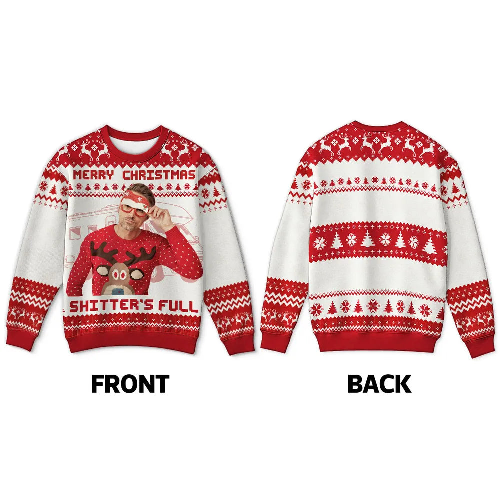 Christmas Holiday Shitter's Full Funny Family Photo Inserted Personalized Faux Knit Ugly Sweater