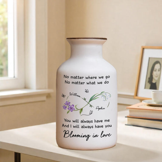 Blooming In Love, Personalized Couple Flower Vase, Custom Name Blooming in Love Vase, Romantic Anniversary Gift, Wedding Keepsake, Valentine s Day Gift