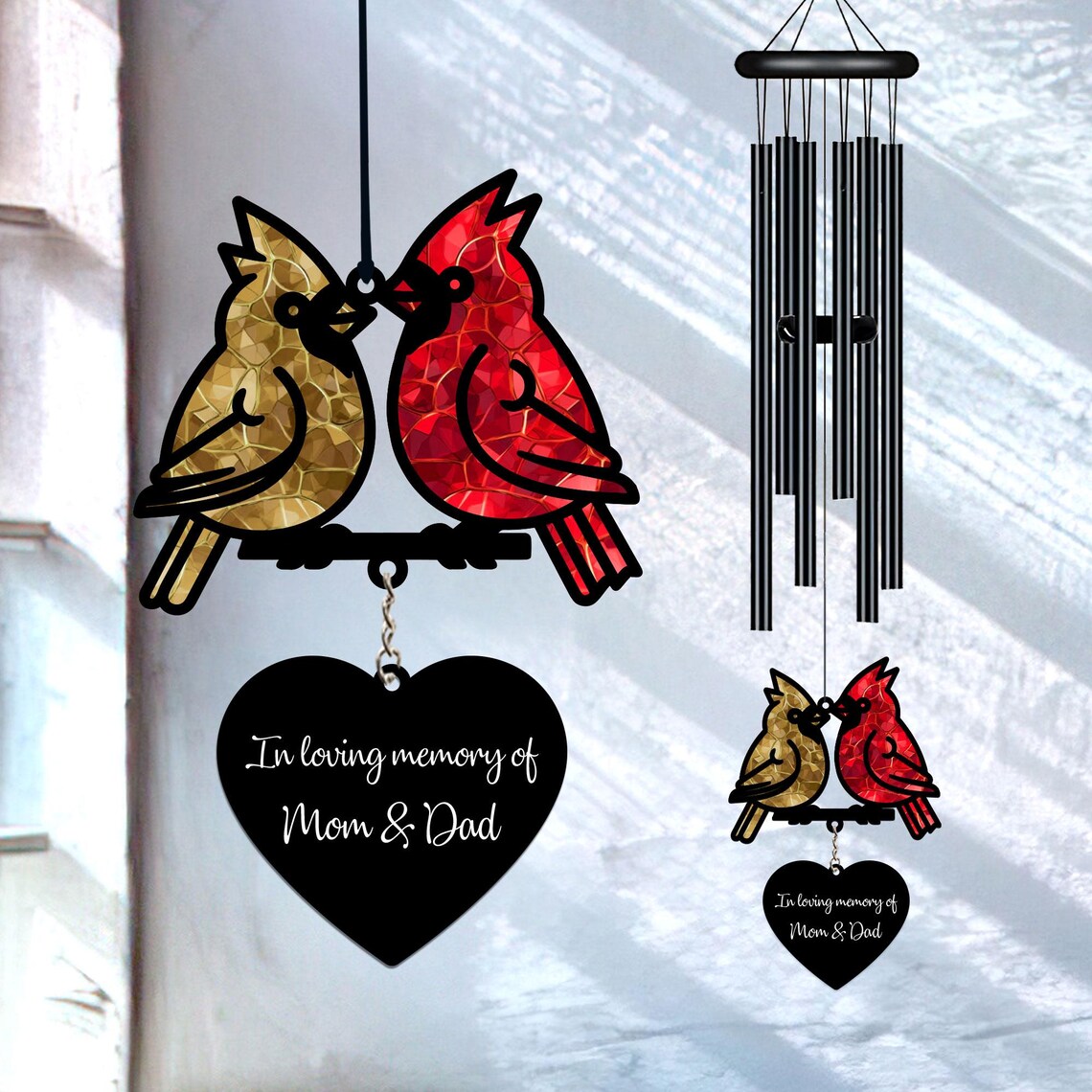 Personalized Memorial Wind Chime, Cardinals Memorial Wind Chime, Loss of Parents Sympathy Gift In Loving Memory, Family Gift, Love Family
