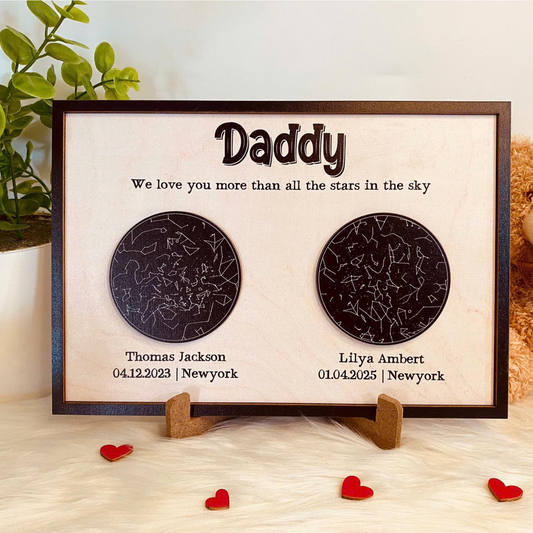 Dad Star Map Wooden Sign, Custom Gift For Dad From Daughter Son, Night Sky Star Map By Date , Fathers day Gift, Gift for Mom