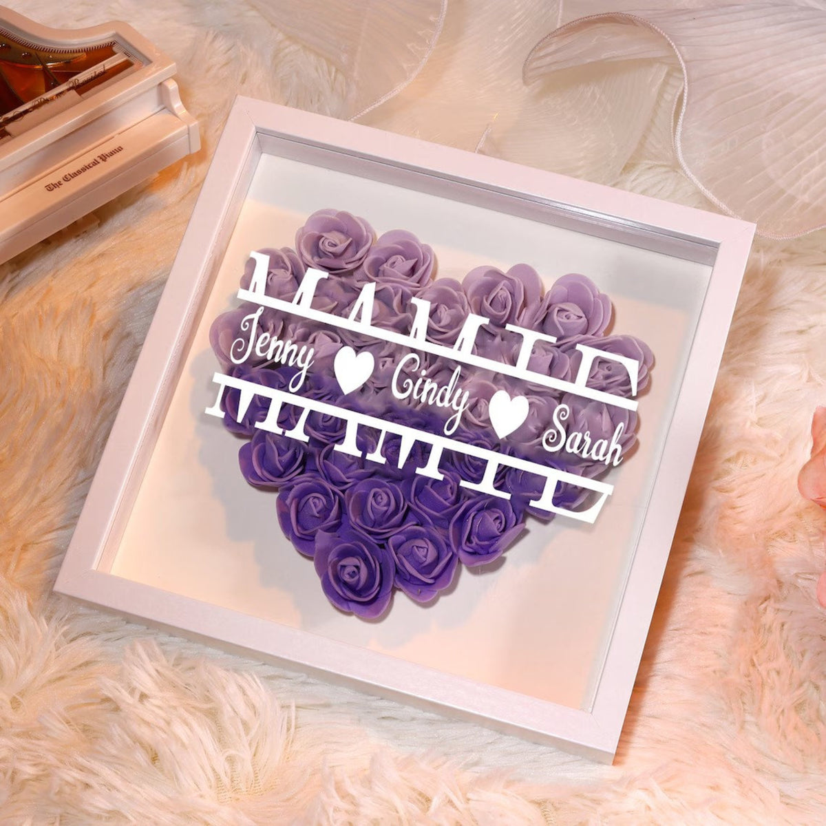 Mama & Kids Name - Custom Flower Frame Box - Gift For Mom, Mother's Day Gift