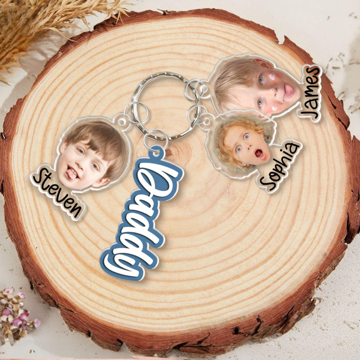 Custom Daddy Keychain With Kids Face Charm, Personalized Funny Face Keychain, Father's Day Gifts, Gift From Grandkids, Gift For Dad