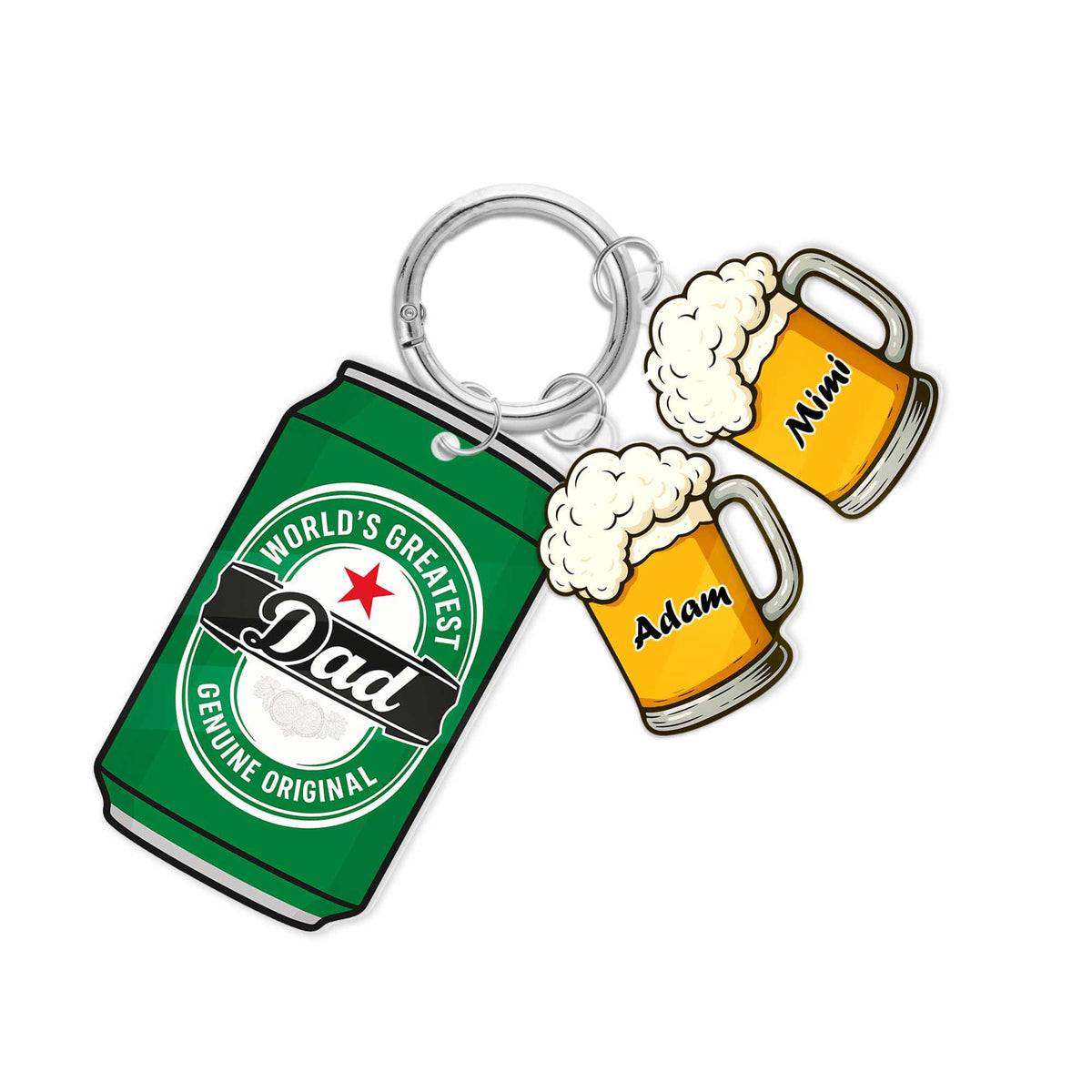 Best Dad Ever Beer Keychain Personalized Can & Mug Gift with Kids Names, Funny Custom Father s Day Keyring for Cool Beer-Loving Dads