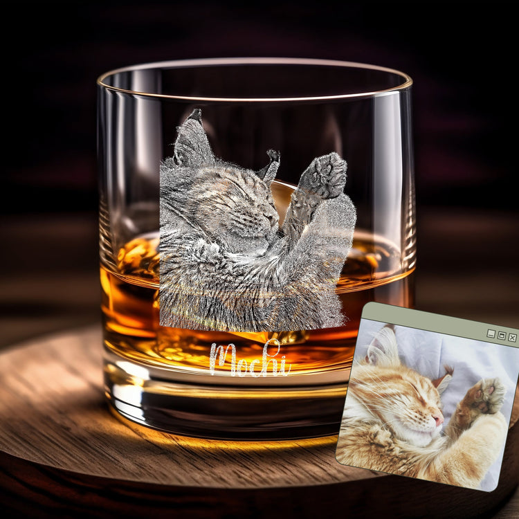 Custom Cat Portrait Whiskey Glass Gift - Upload Your Pet Photo on Glasses, Gift for Pet Lovers