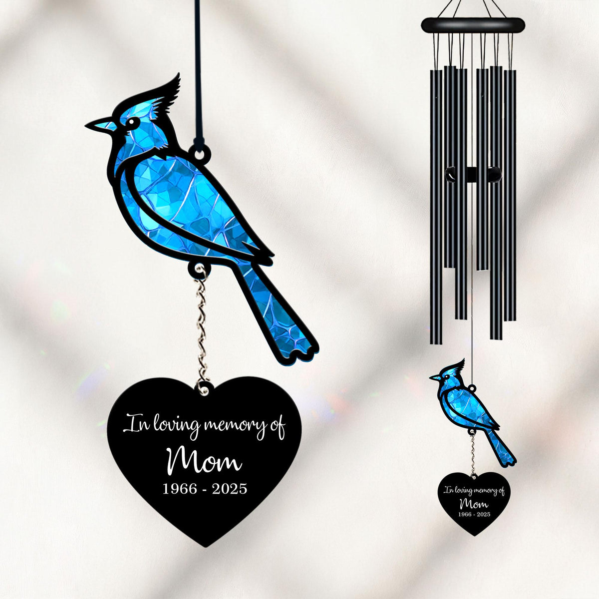 Personalized Memorial Wind Chime, Blue Jay Bird Wind Chime, Blue Bird Suncatcher Wind Chime, In Loving Memory, Sympathy Gift, Funeral Gift