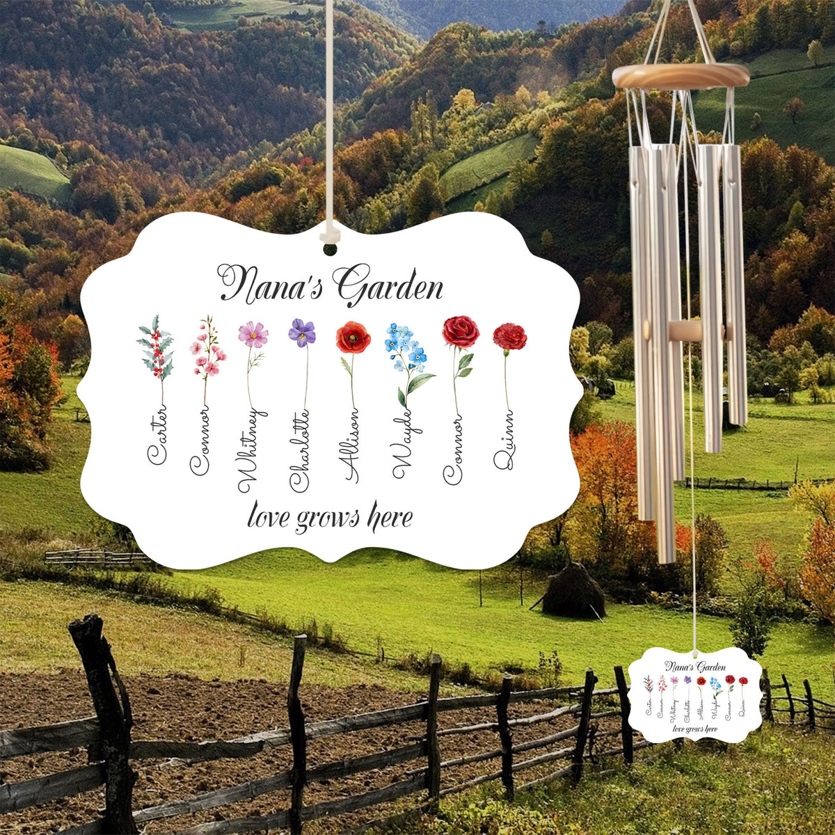 Birth Month Flower Wind Chime, Custom Kid Name, Mother's Day Gift, Grandma's Garden Wind Chime, Gift For Mom, Birth Flower, Family Gift