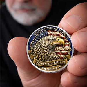 Patriotic Eagle Family Keepsake Metal Coin Personalized 4th of July Commemorative Challenge Coin, 250 Years of Freedom American Family Gift