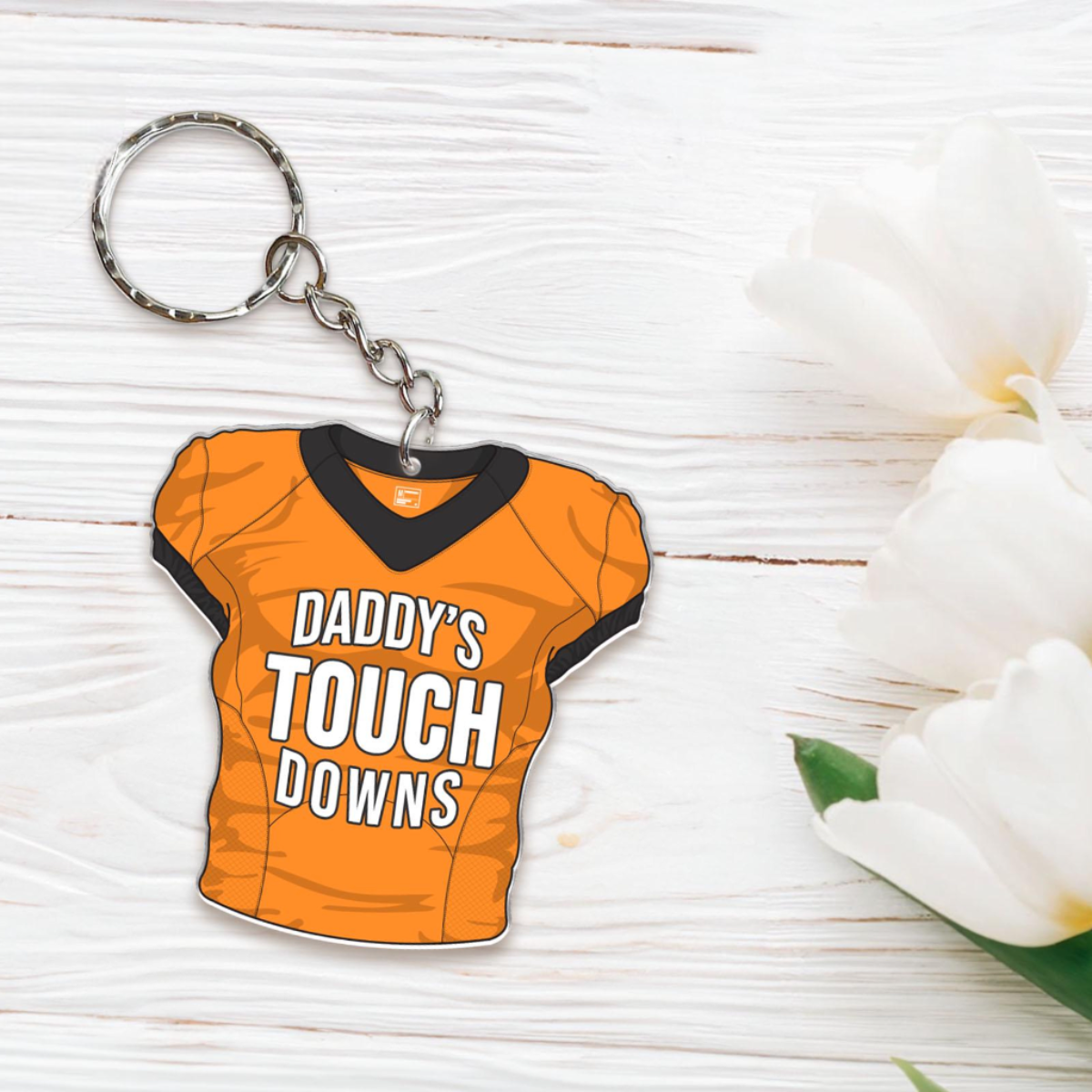 Daddy's Touchdowns Keychain, Personalized Father's Day Gift, Custom Football Dad Gift, Dad Gift From Son Daughter, Daddy's Team Keyring