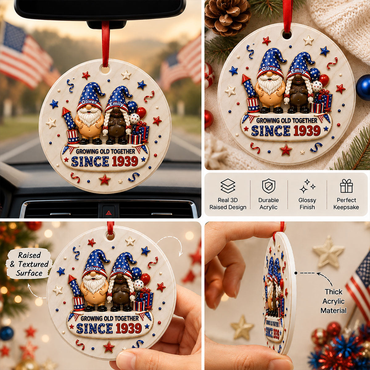 Celebrating Our Freedom And Anniversary With American - Real 3D Raised Ornament