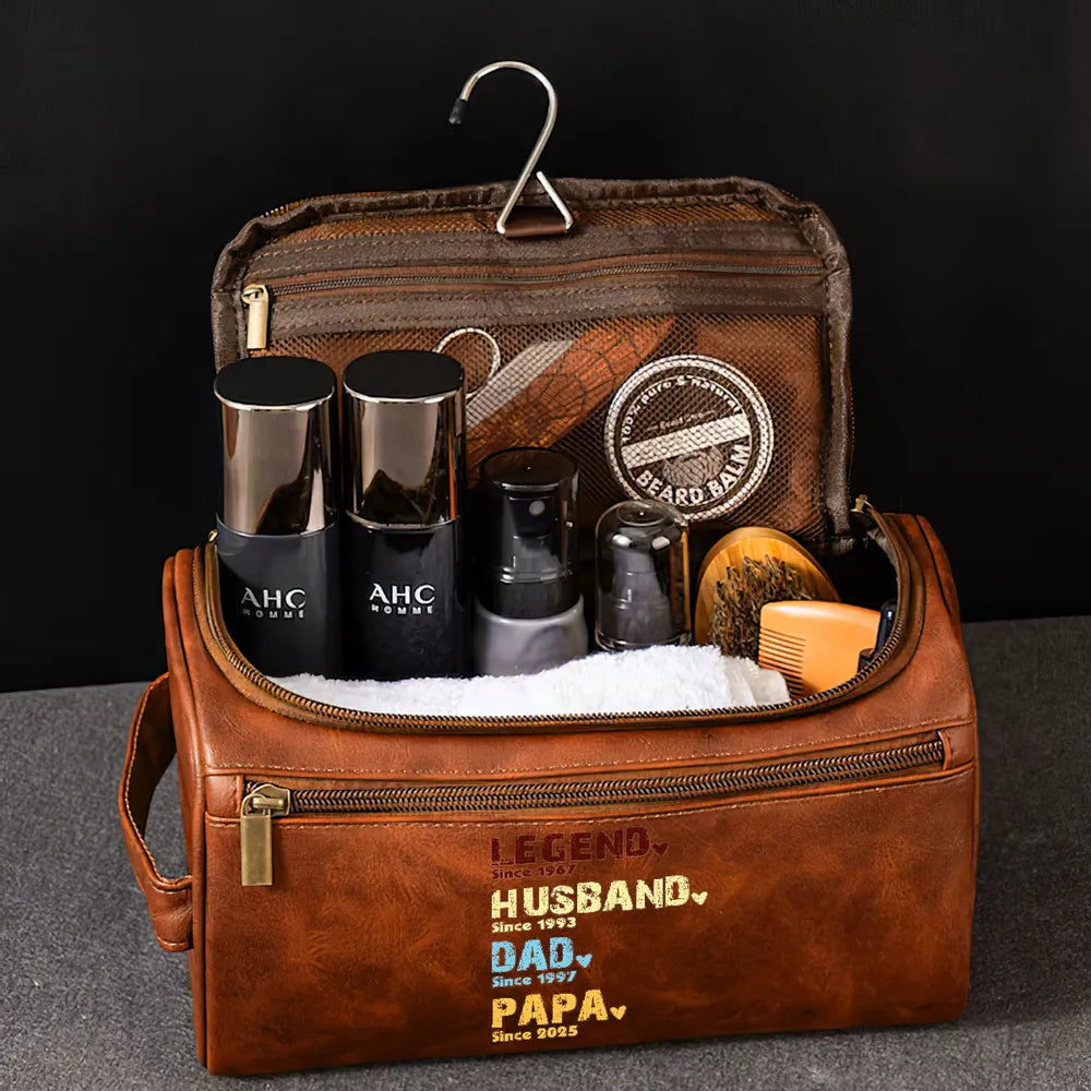 Legend Husband Dad Grandpa - Personalized Leather Toiletry Bag - Gift For Grandpa, Gift For Father, Father's Day Gift