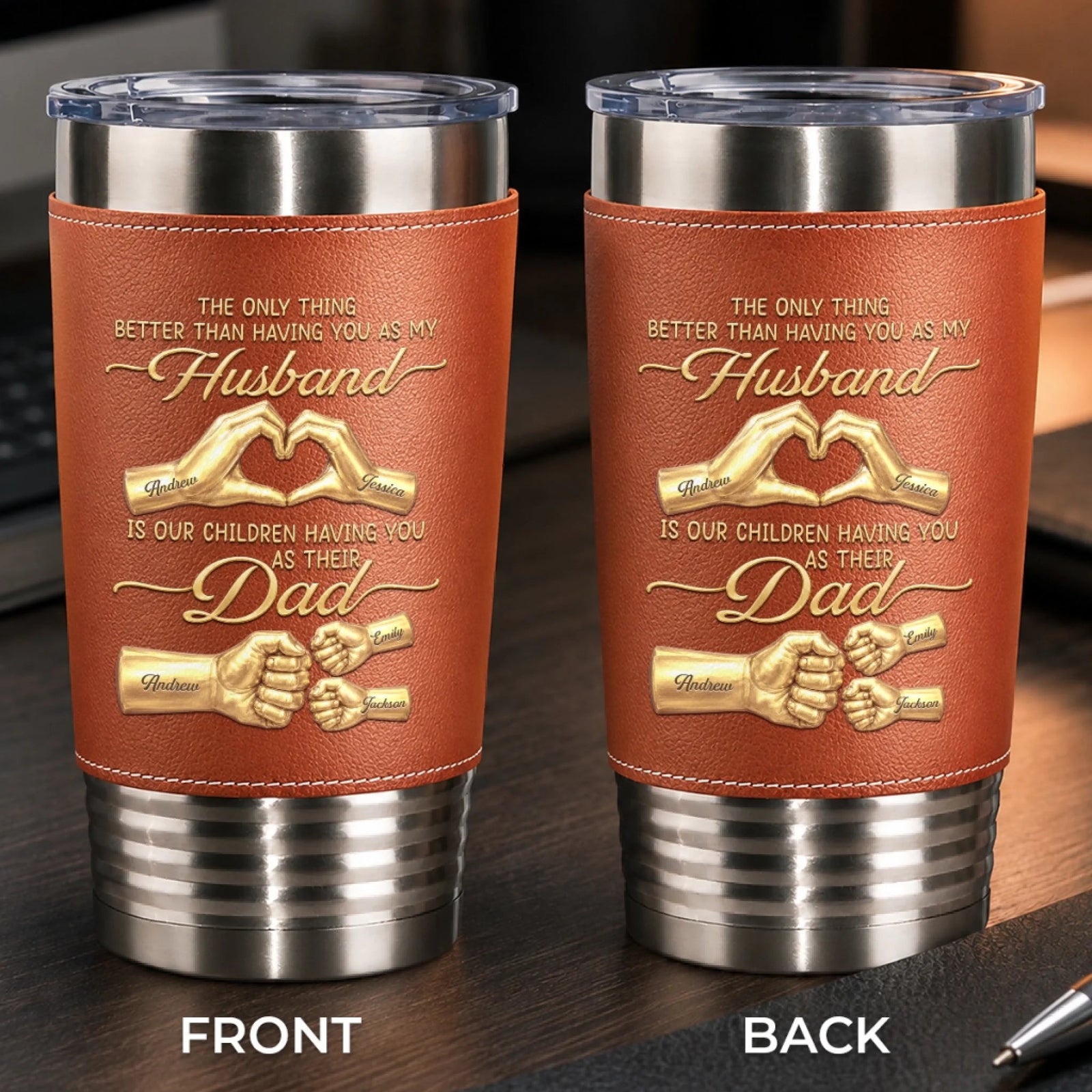 Our Children Having You As Their Dad - Personalized Leather Tumbler - Gift For Husband, Father's Day Gift