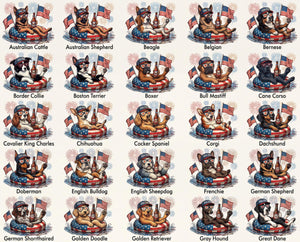 Patriotic Dogs Comfort Colors 4th of July Dog T-Shirts, 124+ Dog Breeds, Custom Available, USA Flag, Fireworks, USA 250 Shirt