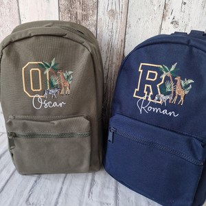 Safari Animals Backpack, Personalised Embroidered Bag, Back to School, Nursery Safari Bag