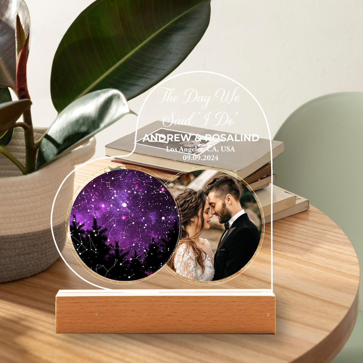 Photo & Star Map on Night Light, Personalized Constellation Map, Custom Desk Name Plate, Gift For Couples