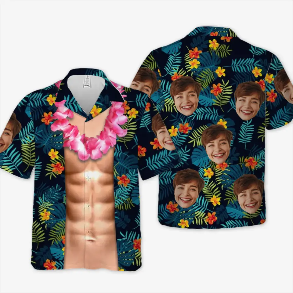 Custom Photo Tropical Hawaiian Shirt, Summer Vacation Gift, Gift For Family Members, Custom Face Shirt
