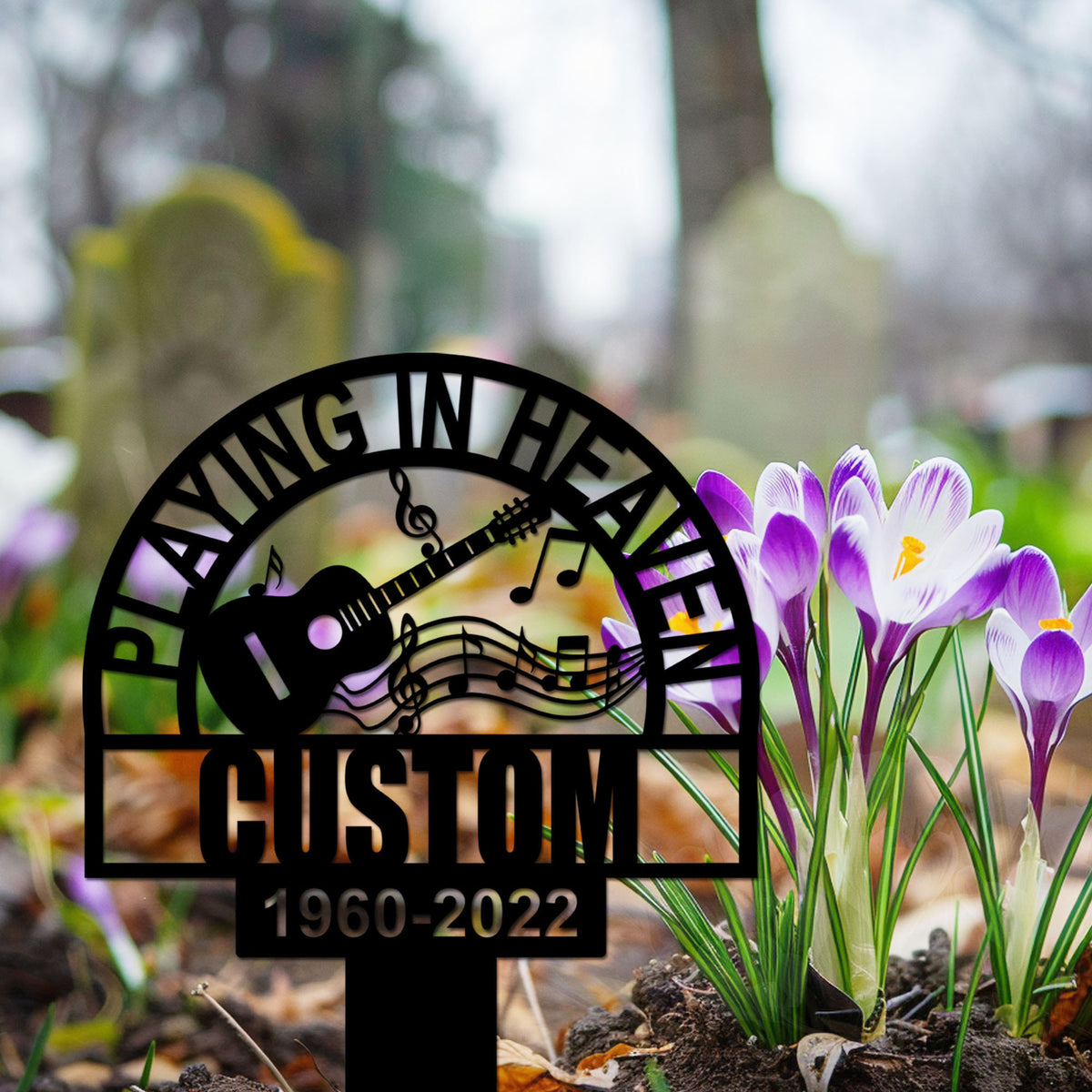 Guitarist Heaven Memorial Metal Stake, Custom Guitar Playing Memorial Sign, Musician Grave Marker, Sympathy Sign, Remembrance Stake
