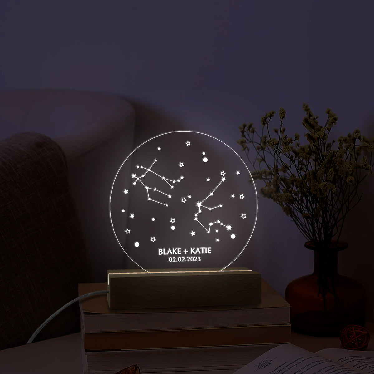 Custom Zodiac Led Light, Valentines Day Gift, Zodiac Night Light, Custom Couples Plaque, Our First Date, Anniversary Plaque, Valentines Gift