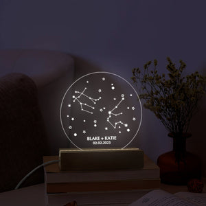 Custom Zodiac Led Light, Valentines Day Gift, Zodiac Night Light, Custom Couples Plaque, Our First Date, Anniversary Plaque, Valentines Gift