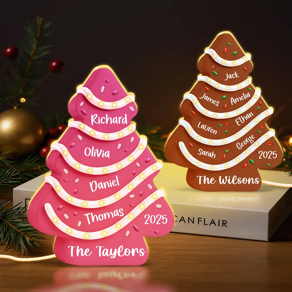 Family Names 3D Effect Christmas Tree Cake - Personalized Acrylic Light Box Christmas Gift For Family