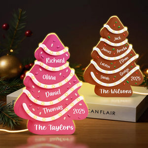Family Names 3D Effect Christmas Tree Cake - Personalized Acrylic Light Box Christmas Gift For Family