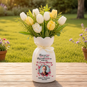 In Loving Memories Custom Photo Vase - Personalized Custom Ribbon Tie Flower Vase