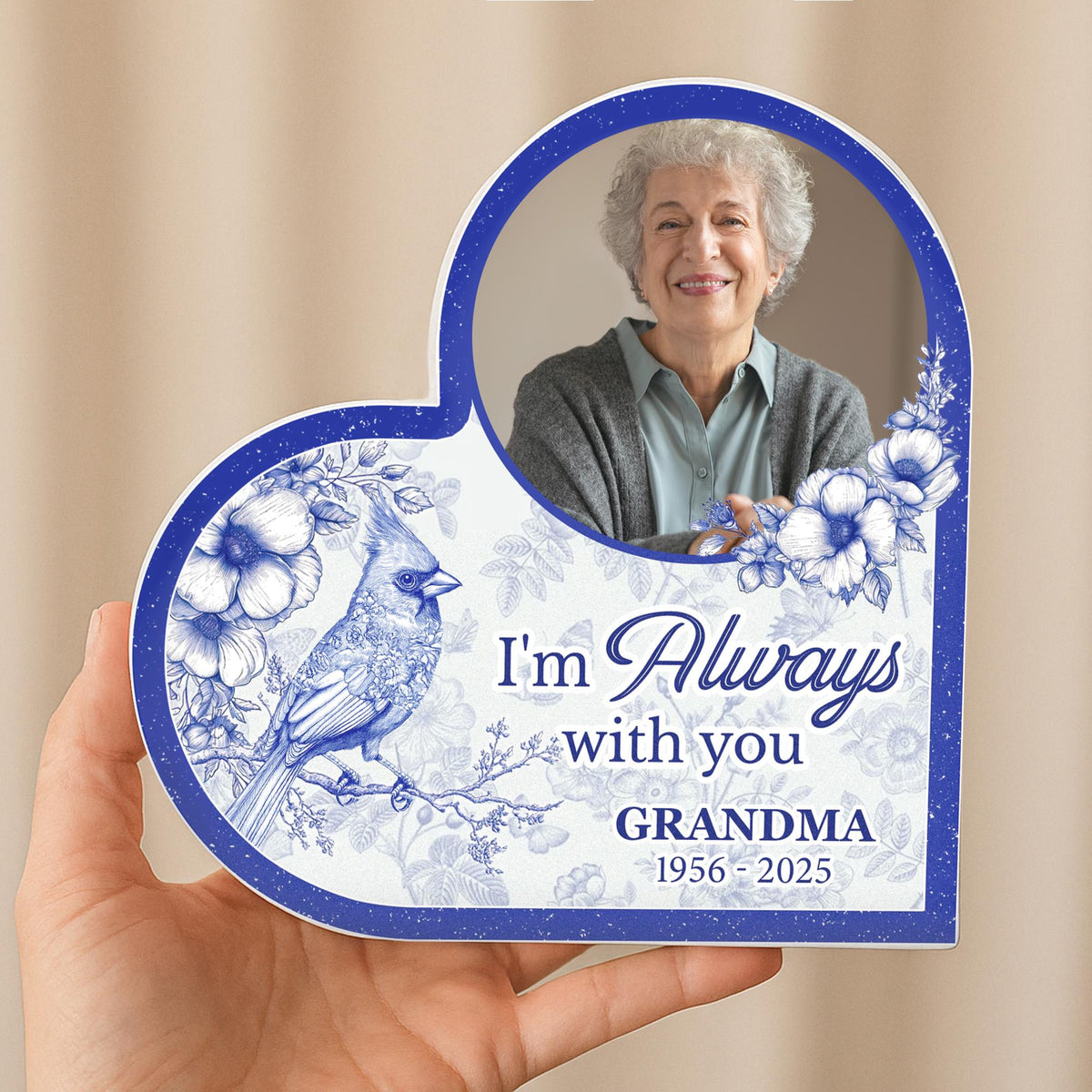 Personalized Acrylic Photo Plaque, Toile De Jouy Style Memorial I'm Always With You, Sympathy Gift for Loss Dad Loss Mom, Bereavement Gift