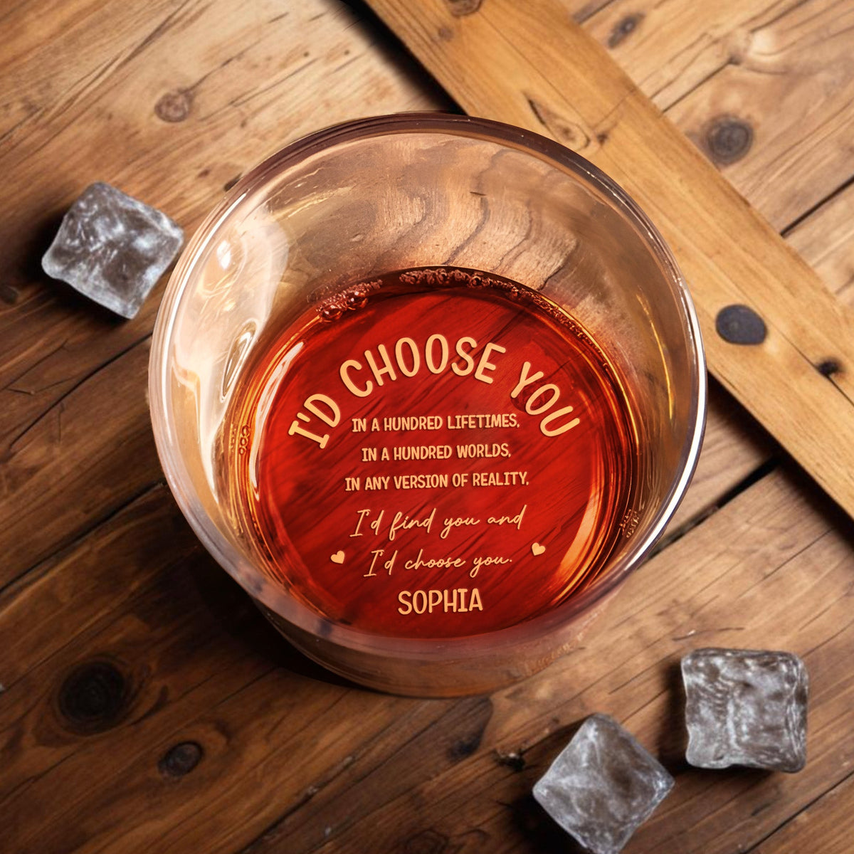 I'd Choose You In A Hundred Lifetimes, Personalized Engraved Whiskey Glass, Gift For Couples