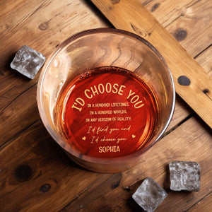 I'd Choose You In A Hundred Lifetimes, Personalized Engraved Whiskey Glass, Gift For Couples