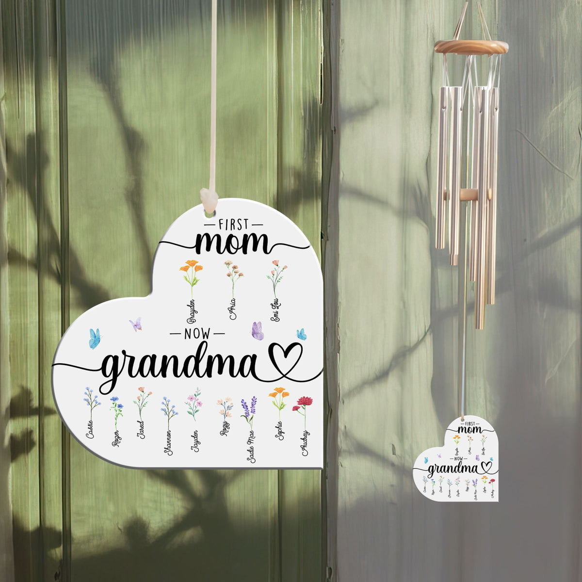 First Mom Now Grandma Custom Birth Month Flower - Personalized Windchime - Gift For Grandma, Mother's Day, Birthday Gift