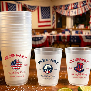 Personalized 4th of July Frosted Cups, Family Reunion Cups, Patriotic Party Favor, Beach & Lake House Cups, Backyard BBQ