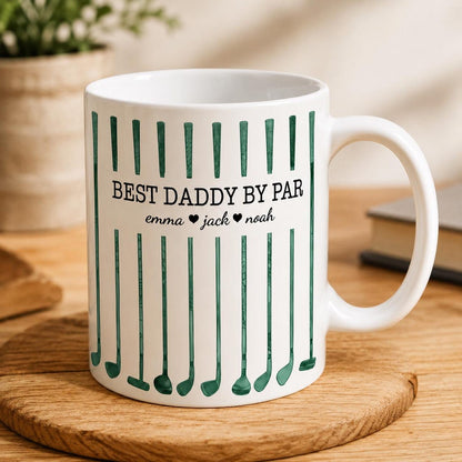 Personalized Best Dad Py Par Coffee Mug, Father's Day Gift For Dad Grandpa, Custom Kids Names Coffee Cup, Golfer Dad Gift from Daughter Son