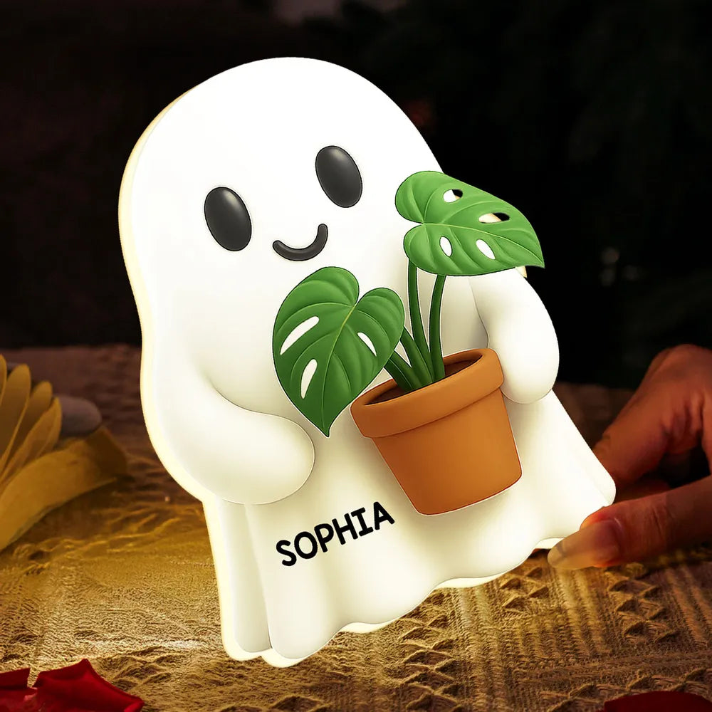 Boo Ghost Holding Plant - Personalized Light Box - Christmas Gift For Plant Lovers, Gardeners