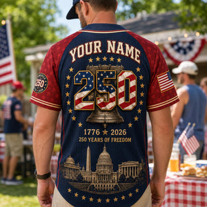 Personalized America 250 Baseball Jersey, Custom Name Number USA 1776 2026 Jersey, Patriotic Liberty Bell Shirt, 4th of July Gift